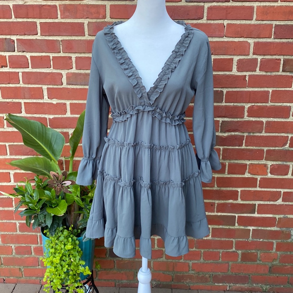 SOLD Vici Small Ruffle Open Back Dress:Olive
